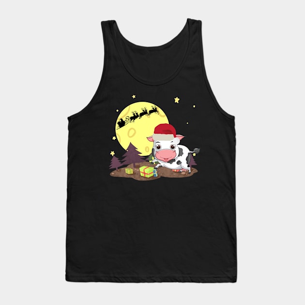 Funny Cow Santa Merry Christmas With Presents Costume Gift Tank Top by Pretr=ty